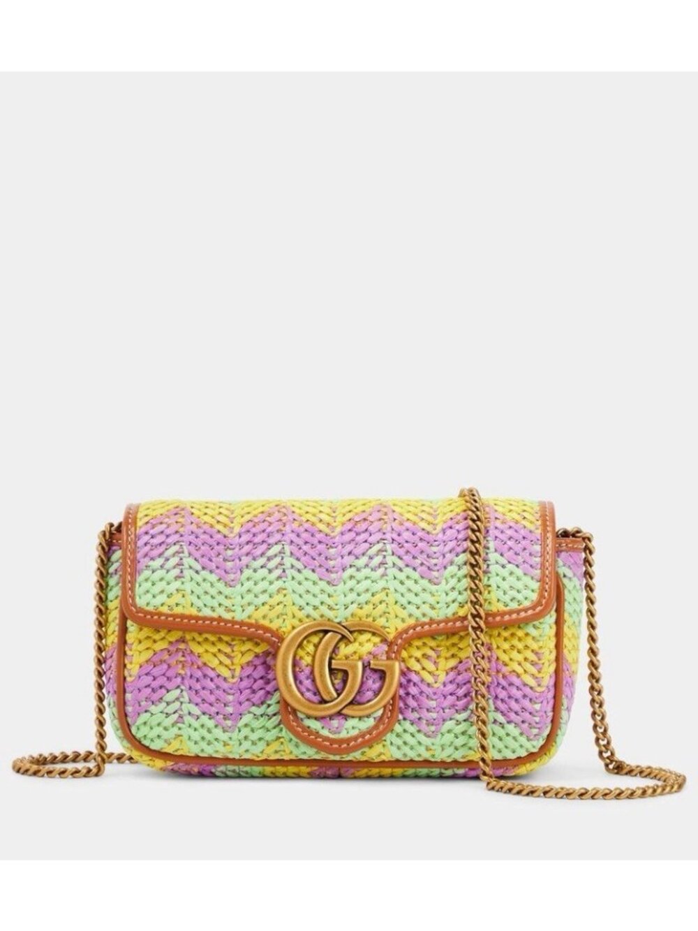 NEW Gucci GG Marmont Super Mini Shoulder Bag Straw Multicolor 100% Authentic